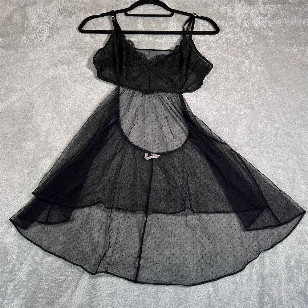 Victoria's Secret Women's Black Lace Polka Dot‎ Babydoll Slip Size Medium